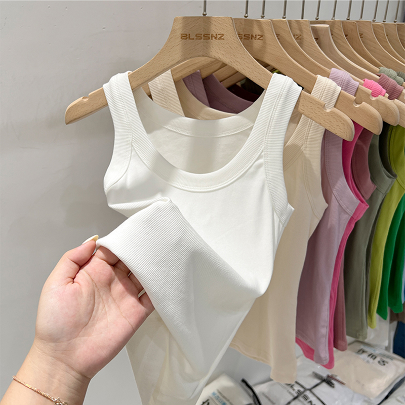 Tank Top Ribbed - 2026 Summer Women Solid Round Neck