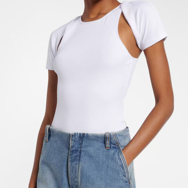 Tank Top Ribbed - Women's Lace-Trimmed Ribbed Two-Piece T-Shirt Set,